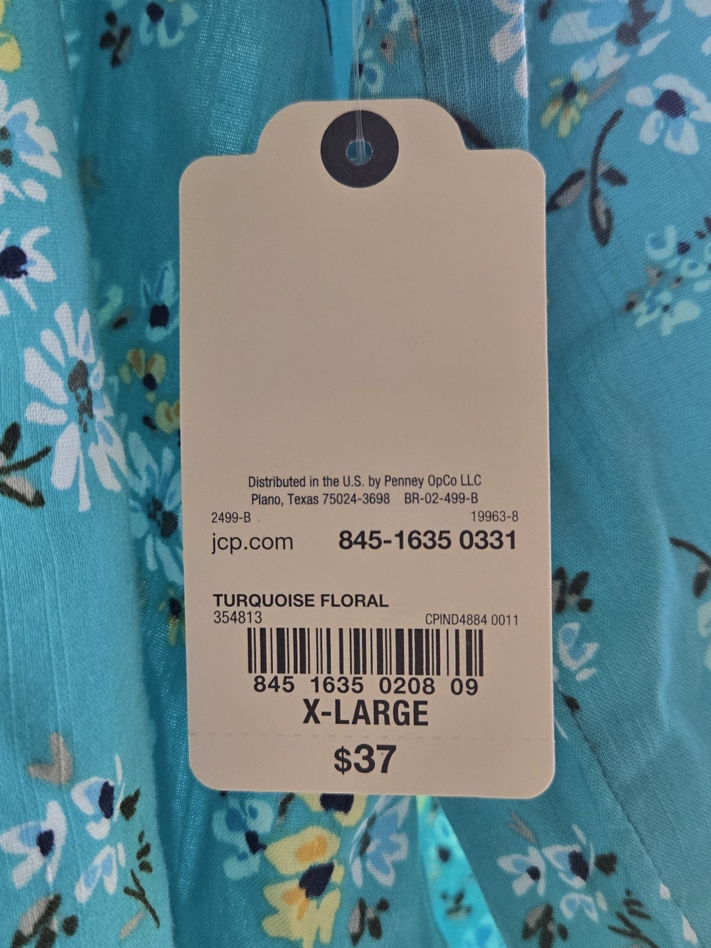 St. John's Bay Teal Floral V-Neck Long Sleeve Blouse - Picture 4 of 4